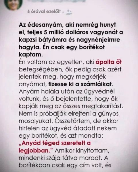 Anyám csak egy borítékot hagyott rám – ami benne volt, mindent…