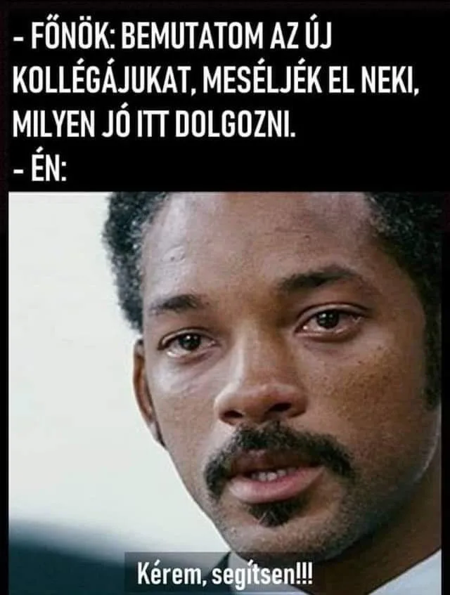 Főnök: Bemutatom az új kollégájukat, meséljék el neki, milyen jó itt dolgozni... Főnök: Bemutatom az új kollégájukat, meséljék el neki, milyen jó itt dolgozni...