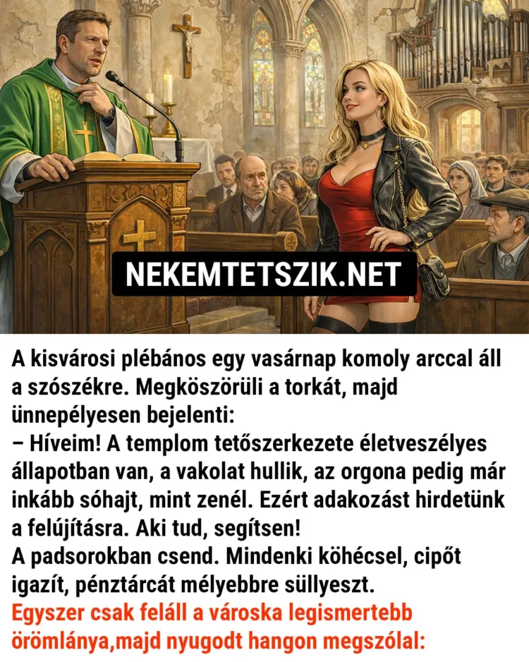 Vicc: A kisvárosi plébános egy vasárnap komoly arccal áll a Vicc: A kisvárosi plébános egy vasárnap komoly arccal áll a szószékre