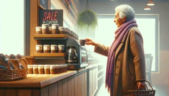Vicc: A nyugdíjas néni bemegy a boltba, és látja, hogy a kávé van akciós…