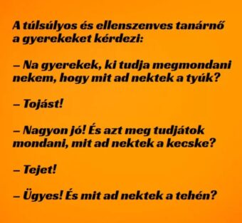 Vicc: A túlsúlyos és ellenszenves tanárnő a gyerekeket kérdezi -…