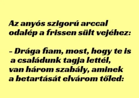 Vicc: Az anyós szigorú arccal odalép a frissen sült vejéhez – TUDNOD…