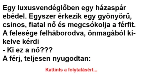 Vicc: Egy luxusvendéglőben egy házaspár ebédel Vicc: Egy luxusvendéglőben egy házaspár ebédel