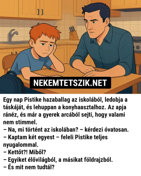 Vicc: Egy nap Pistike hazaballag az iskolából Vicc: Egy nap Pistike hazaballag az iskolából