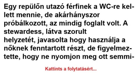 Vicc: Egy repülőn utazó férfinek a WC-re kellett mennie Vicc: Egy repülőn utazó férfinek a WC-re kellett mennie
