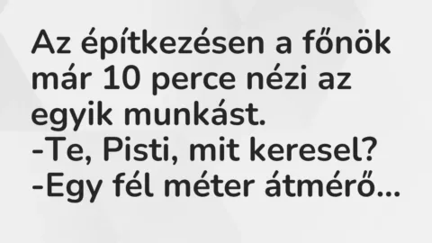 Az építkezésen a főnök már 10 perce nézi az egyik munkást.
-Te,… – Vicc Az építkezésen a főnök már 10 perce nézi az egyik munkást.
-Te,… – Vicc