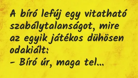 Vicc: A bíró lefúj egy vitatható szabálytalanságot, mire az egyik játékos… Vicc: A bíró lefúj egy vitatható szabálytalanságot, mire az egyik játékos…