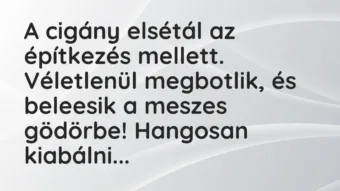 Vicc: A cigány elsétál az építkezés mellett. Véletlenül megbotlik, és…