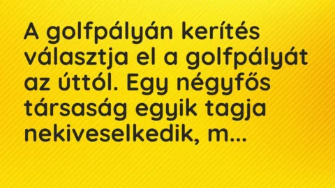 Vicc: A golfpályán kerítés választja el a golfpályát az úttól. Egy négyfős…