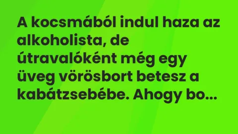 Vicc: A kocsmából indul haza az alkoholista, de útravalóként még egy üveg…