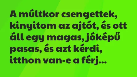 Vicc: A múltkor csengettek, kinyitom az ajtót, és ott áll egy magas, jóképű…