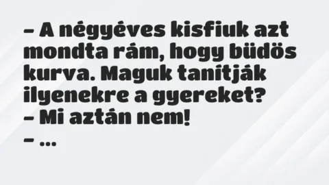 Vicc: – A négyéves kisfiuk azt mondta rám, hogy büdös kurva. Maguk tanítják…