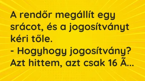 Vicc: A rendőr megállít egy srácot, és a jogosítványt kéri tőle.

-…