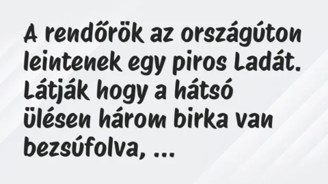Vicc: A rendőrök az országúton leintenek egy piros Ladát. Látják hogy a…