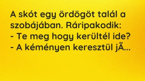 Vicc: A skót egy ördögöt talál a szobájában. Ráripakodik:

– Te meg hogy…