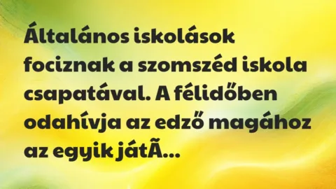 Vicc: Általános iskolások fociznak a szomszéd iskola csapatával. A félidőben…
