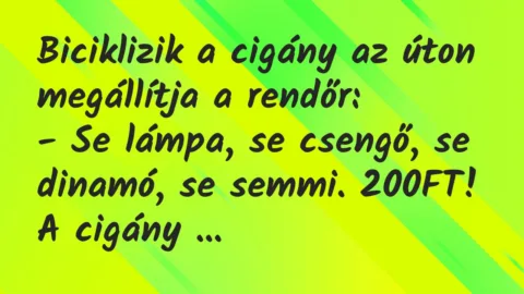 Vicc: Biciklizik a cigány az úton megállítja a rendőr:

– Se lámpa, se…