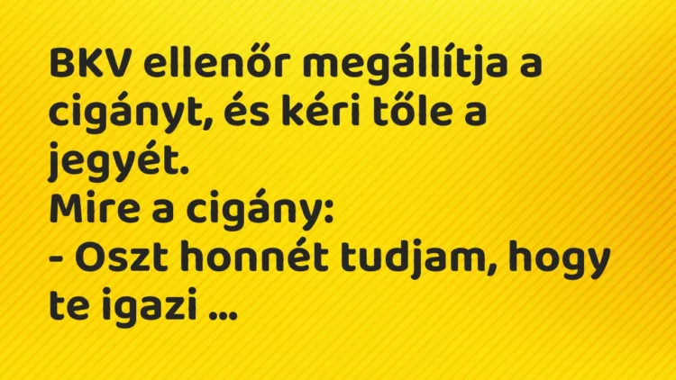 Vicc: BKV ellenőr megállítja a cigányt, és kéri tőle a jegyét. Mire a…