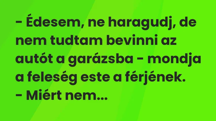 Vicc: – Édesem, ne haragudj, de nem tudtam bevinni az autót a garázsba -…