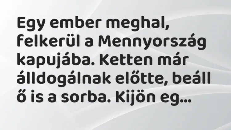 Vicc: Egy ember meghal, felkerül a Mennyország kapujába. Ketten már… Vicc: Egy ember meghal, felkerül a Mennyország kapujába. Ketten már…