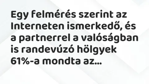 Vicc: Egy felmérés szerint az Interneten ismerkedő, és a partnerrel a…