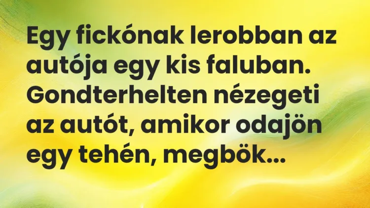 Vicc: Egy fickónak lerobban az autója egy kis faluban. Gondterhelten…