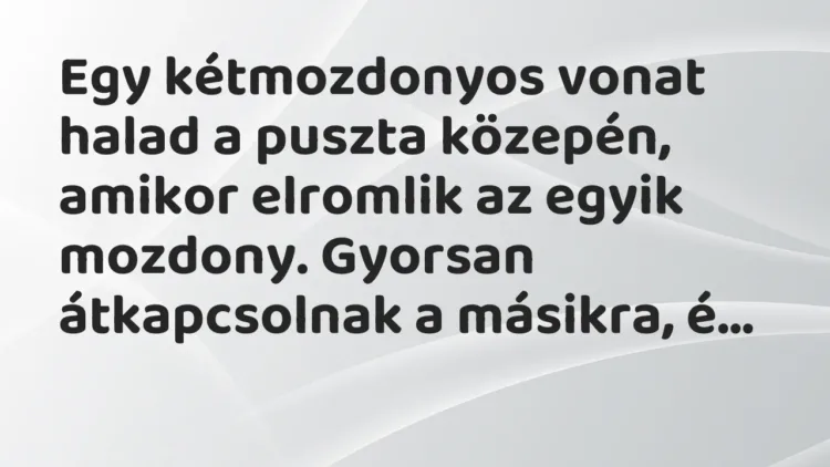 Vicc: Egy kétmozdonyos vonat halad a puszta közepén, amikor elromlik az… Vicc: Egy kétmozdonyos vonat halad a puszta közepén, amikor elromlik az…
