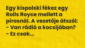 Vicc: Egy kispolski fékez egy Rolls Royce mellett a pirosnál. A vezetője…
