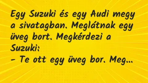 Vicc: Egy Suzuki és egy Audi megy a sivatagban. Meglátnak egy üveg bort….