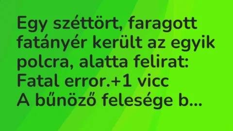 Vicc: Egy széttört, faragott fatányér került az egyik polcra, alatta…