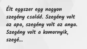 Vicc: Élt egyszer egy nagyon szegény család. Szegény volt az apa, szegény… Vicc: Élt egyszer egy nagyon szegény család. Szegény volt az apa, szegény…