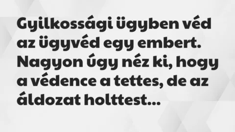 Vicc: Gyilkossági ügyben véd az ügyvéd egy embert. Nagyon úgy néz ki, hogy a… Vicc: Gyilkossági ügyben véd az ügyvéd egy embert. Nagyon úgy néz ki, hogy a…