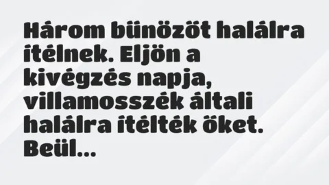 Vicc: Három bűnözőt halálra ítélnek. Eljön a kivégzés napja, villamosszék…
