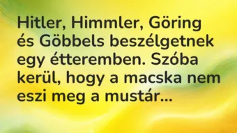 Vicc: Hitler, Himmler, Göring és Göbbels beszélgetnek egy étteremben. Szóba… Vicc: Hitler, Himmler, Göring és Göbbels beszélgetnek egy étteremben. Szóba…