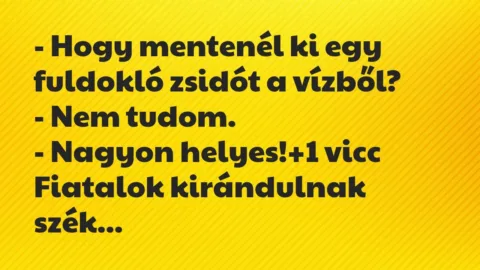 Vicc: – Hogy mentenél ki egy fuldokló zsidót a vízből?

– Nem…