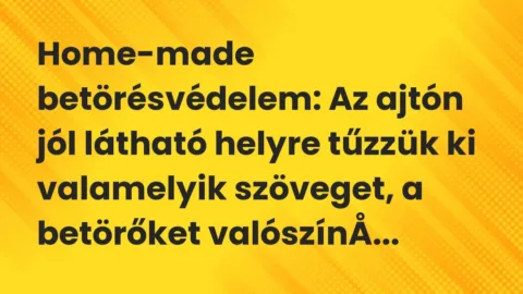 Vicc: Home-made betörésvédelem: Az ajtón jól látható helyre tűzzük ki…