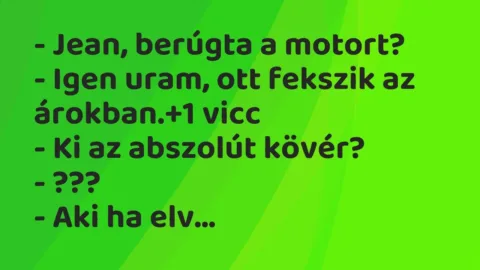 Vicc: – Jean, berúgta a motort?

– Igen uram, ott fekszik az árokban.