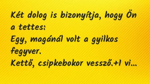 Vicc: Két dolog is bizonyítja, hogy Ön a tettes:

Egy, magánál volt a…
