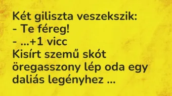 Vicc: Két giliszta veszekszik: – Te féreg! – …