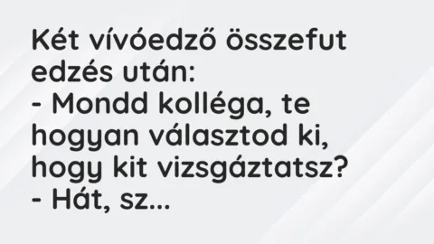 Vicc: Két vívóedző összefut edzés után:

– Mondd kolléga, te hogyan…