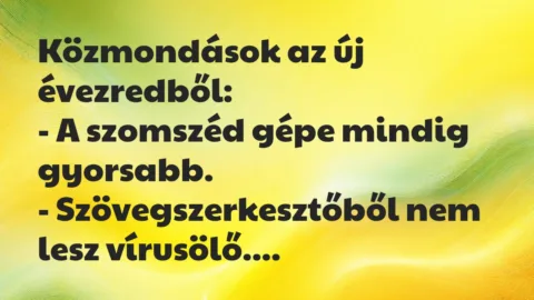 Vicc: Közmondások az új évezredből:

– A szomszéd gépe mindig…
