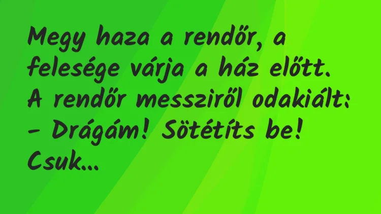 Vicc: Megy haza a rendőr, a felesége várja a ház előtt. A rendőr messziről…