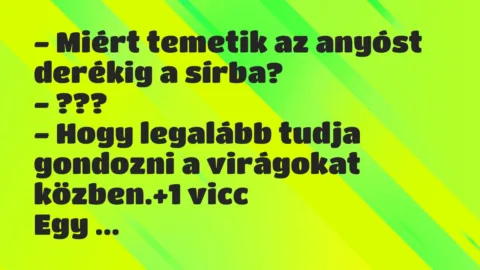 Vicc: – Miért temetik az anyóst derékig a sírba?

– ???

– Hogy…