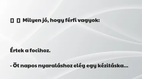 Vicc: 
	    	    Milyen jó, hogy férfi vagyok:





Értek a…