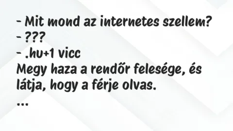 Vicc: – Mit mond az internetes szellem?
– ???
– .hu Vicc: – Mit mond az internetes szellem?
– ???
– .hu