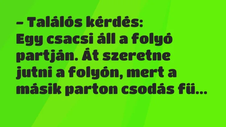 Vicc: – Találós kérdés:
Egy csacsi áll a folyó partján. Át szeretne jut… Vicc: – Találós kérdés:
Egy csacsi áll a folyó partján. Át szeretne jut…