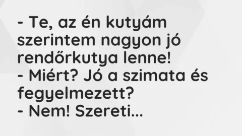 Vicc: – Te, az én kutyám szerintem nagyon jó rendőrkutya lenne!

-…