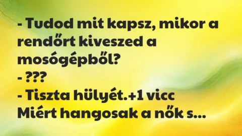 Vicc: – Tudod mit kapsz, mikor a rendőrt kiveszed a mosógépből?

-…