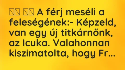 Viccek:
A férj meséli a feleségének:- Képzeld, van… Viccek:
A férj meséli a feleségének:- Képzeld, van…