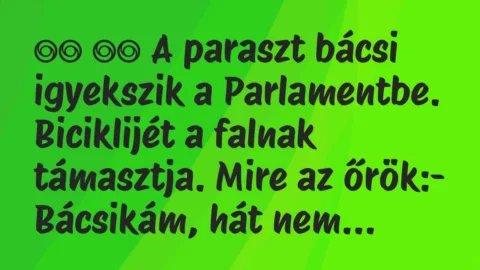 Viccek: 
		  
		  A paraszt bácsi igyekszik a Parlamentbe….